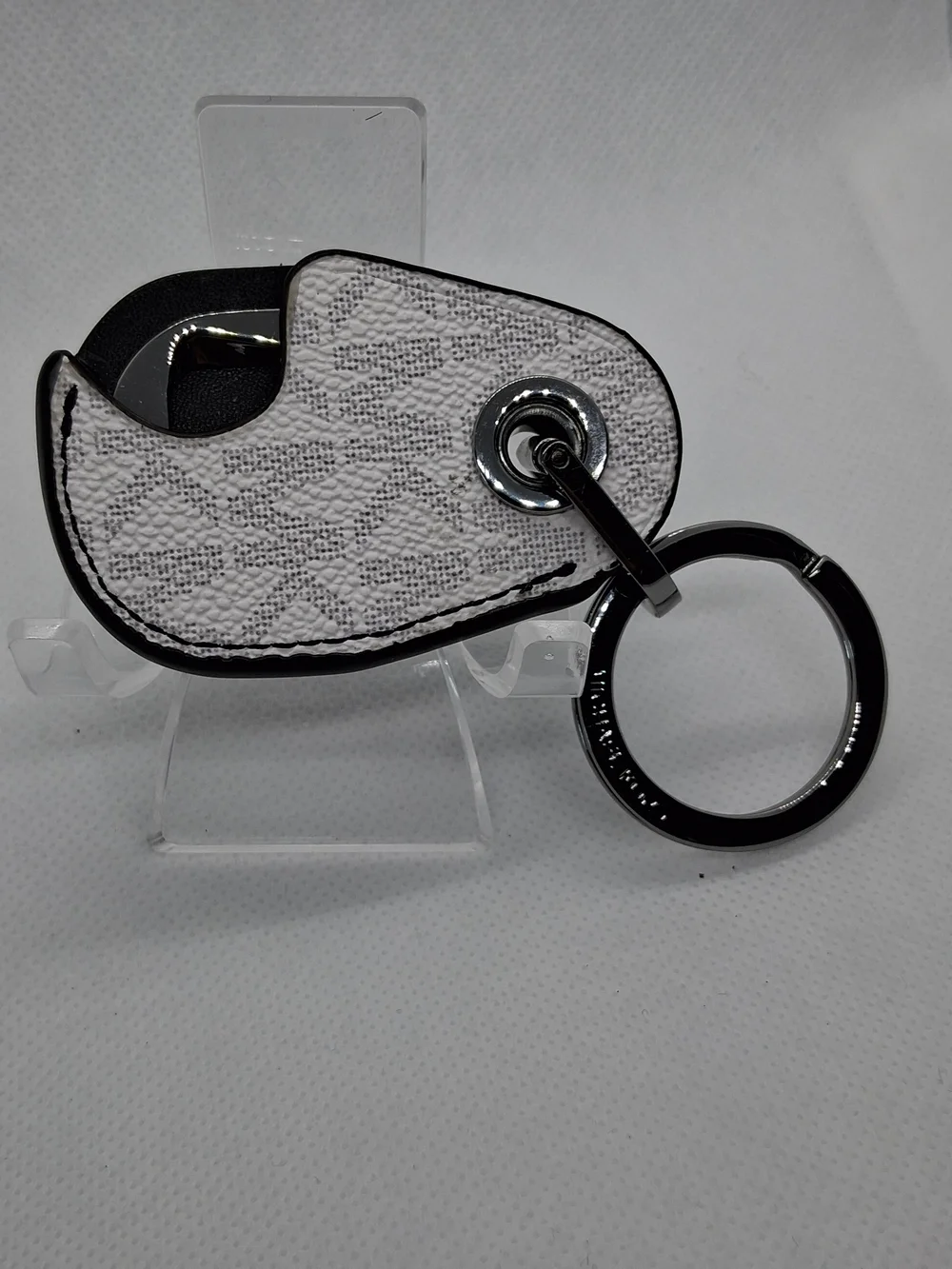 Michael Kors White and Black Logo Accent Leather Key Fob